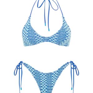 CORA - DELLO Blue Crochet Halter Bikini Set