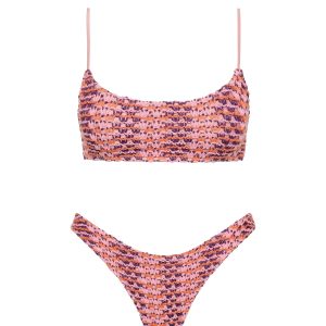 MICA - BLOSS Pink Crochet Crop Bikini Set