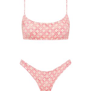 MICA - PORTE Pink Geometric Crop Bikini Set