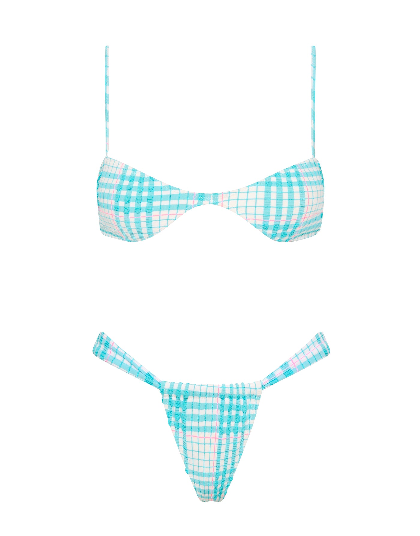 STELL - BLUE BLOSS CHECK Scoop Bikini Set