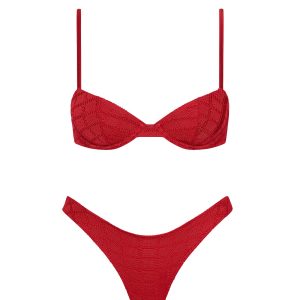 SUNI - PASHA Red Crochet Balconette Bikini Set