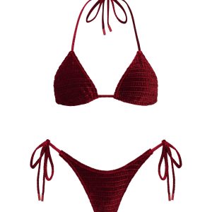 VINCA - RONI Burgundy Velvet Triangle Bikini Set