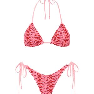 VINCA - ALINA Pink Crochet Triangle Bikini Set